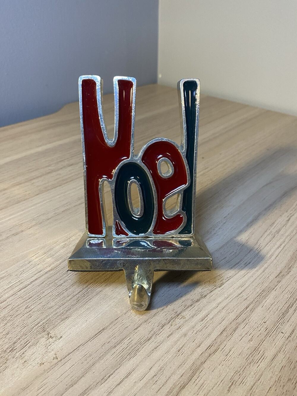NOEL Christmas Stocking holder hanger silvertone Red And Green Heavy Solid